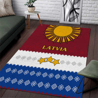 Latvia Area Rug with Three Stars Design and Traditional Pattern Details
