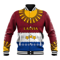 Latvia Baseball Jacket with Three Stars Design and Traditional Pattern Details