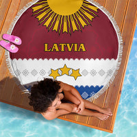 Latvia Beach Blanket with Three Stars Design and Traditional Pattern Details