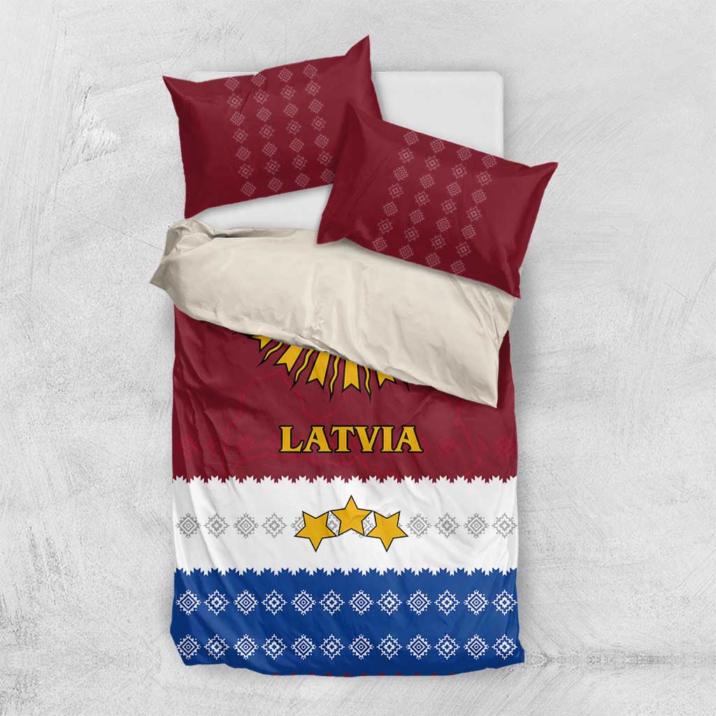 Latvia Bedding Set with Three Stars Design and Traditional Pattern Details