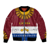 Latvia Bomber Jacket with Three Stars Design and Traditional Pattern Details