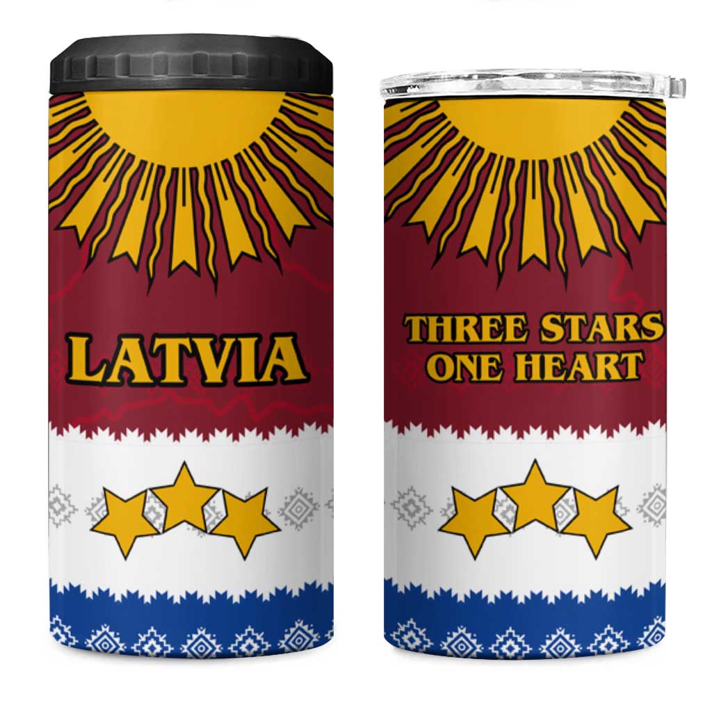 Latvia 4 in 1 Can Cooler Tumbler with Three Stars Design and Traditional Pattern Details