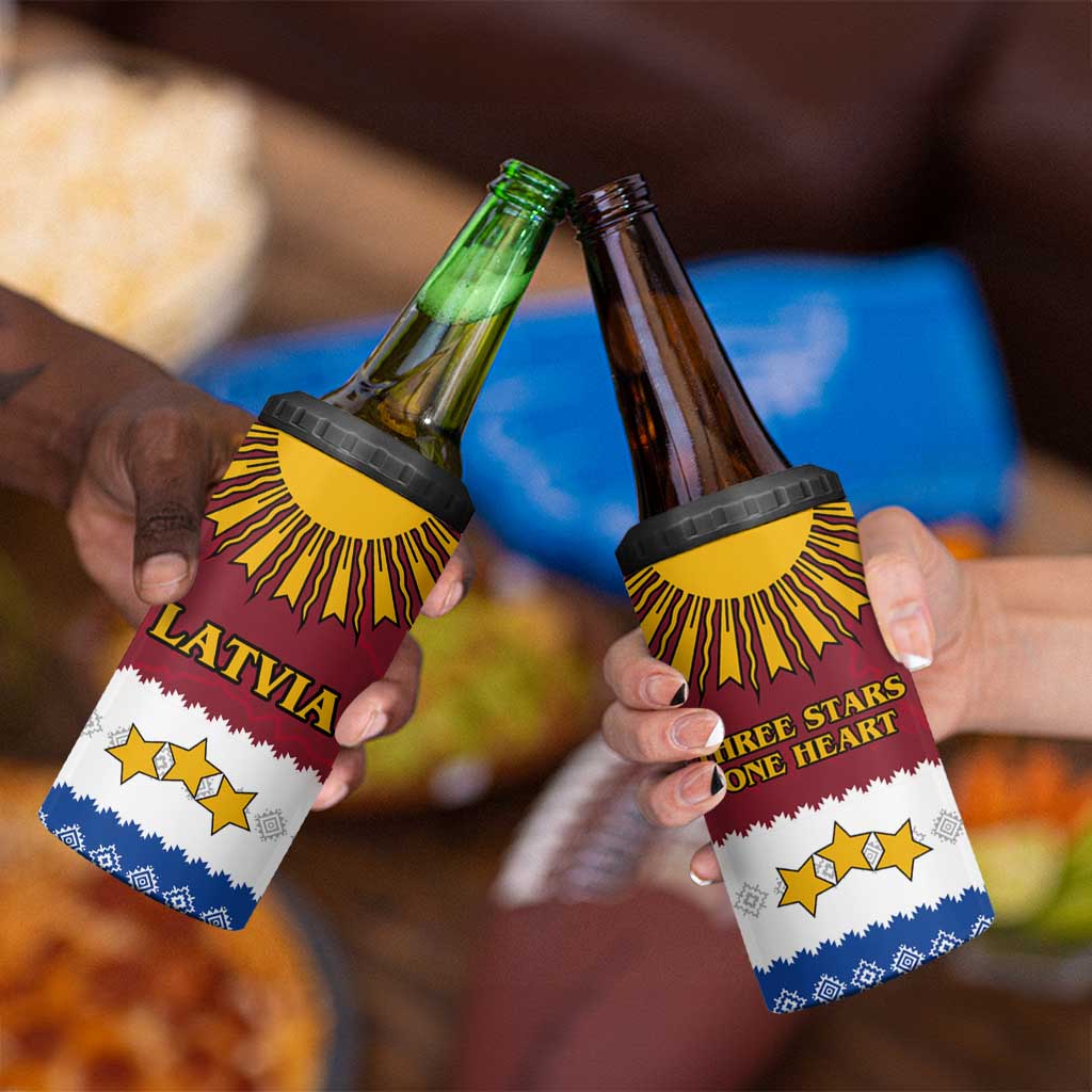 Latvia 4 in 1 Can Cooler Tumbler with Three Stars Design and Traditional Pattern Details