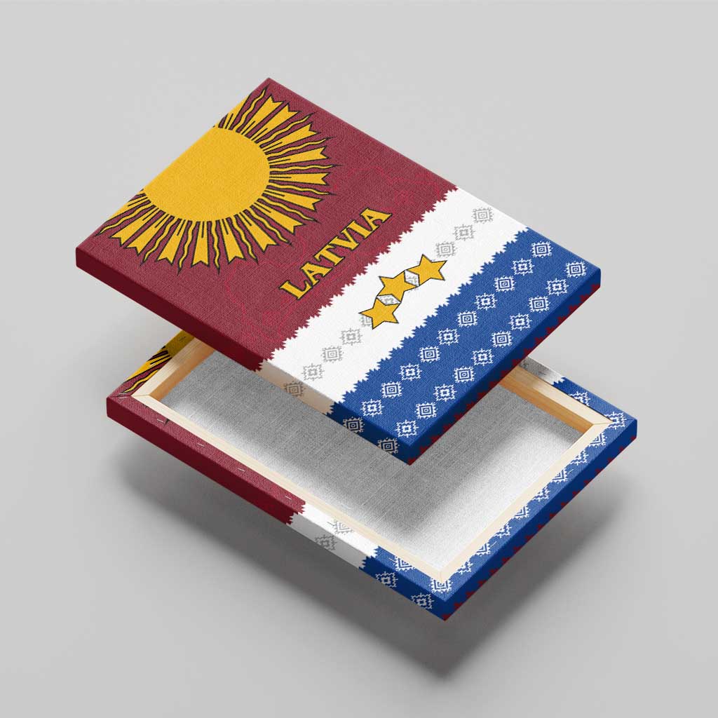 Latvia Canvas Wall Art with Three Stars Design and Traditional Pattern Details