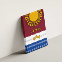 Latvia Canvas Wall Art with Three Stars Design and Traditional Pattern Details