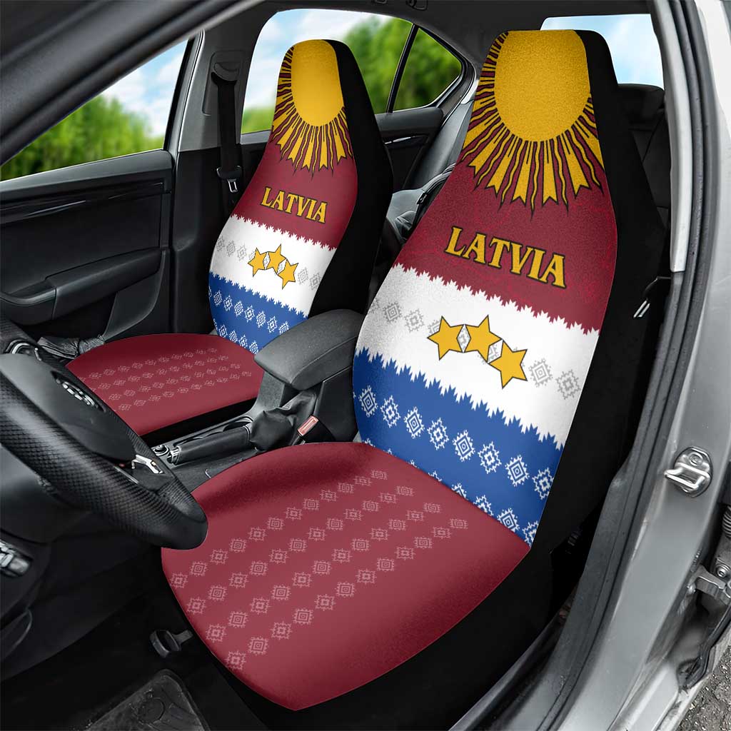 Latvia Car Seat Cover with Three Stars Design and Traditional Pattern Details