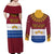 Latvia Couples Matching Off Shoulder Maxi Dress and Long Sleeve Button Shirt with Three Stars Design and Traditional Pattern Details