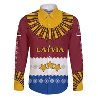 Latvia Family Matching Long Sleeve Bodycon Dress and Hawaiian Shirt with Three Stars Design and Traditional Pattern Details