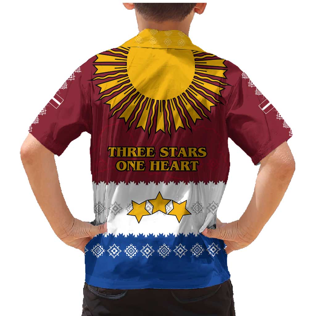 Latvia Family Matching Mermaid Dress and Hawaiian Shirt with Three Stars Design and Traditional Pattern Details