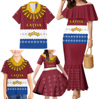 Latvia Family Matching Mermaid Dress and Hawaiian Shirt with Three Stars Design and Traditional Pattern Details