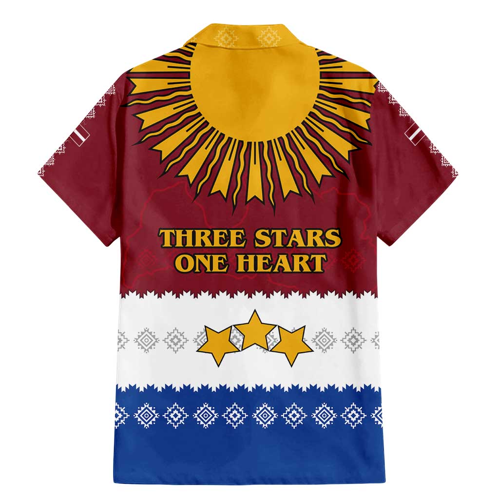 Latvia Family Matching Mermaid Dress and Hawaiian Shirt with Three Stars Design and Traditional Pattern Details