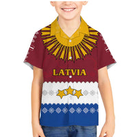 Latvia Family Matching Mermaid Dress and Hawaiian Shirt with Three Stars Design and Traditional Pattern Details