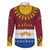 Latvia Family Matching Off The Shoulder Long Sleeve Dress and Hawaiian Shirt with Three Stars Design and Traditional Pattern Details