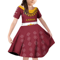 Latvia Family Matching Off Shoulder Short Dress and Hawaiian Shirt with Three Stars Design and Traditional Pattern Details