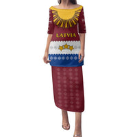 Latvia Family Matching Puletasi and Hawaiian Shirt with Three Stars Design and Traditional Pattern Details