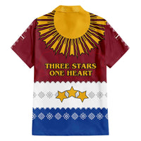Latvia Family Matching Summer Maxi Dress and Hawaiian Shirt with Three Stars Design and Traditional Pattern Details