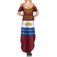Latvia Family Matching Summer Maxi Dress and Hawaiian Shirt with Three Stars Design and Traditional Pattern Details