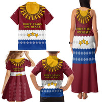 Latvia Family Matching Tank Maxi Dress and Hawaiian Shirt with Three Stars Design and Traditional Pattern Details