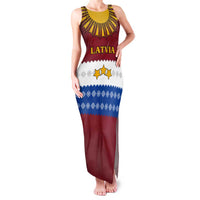 Latvia Family Matching Tank Maxi Dress and Hawaiian Shirt with Three Stars Design and Traditional Pattern Details