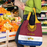 Latvia Grocery Bag with Three Stars Design and Traditional Pattern Details