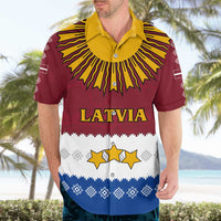 Latvia Hawaiian Shirt with Three Stars Design and Traditional Pattern Details