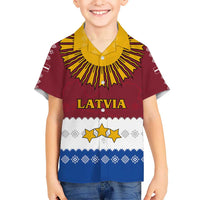 Latvia Hawaiian Shirt with Three Stars Design and Traditional Pattern Details