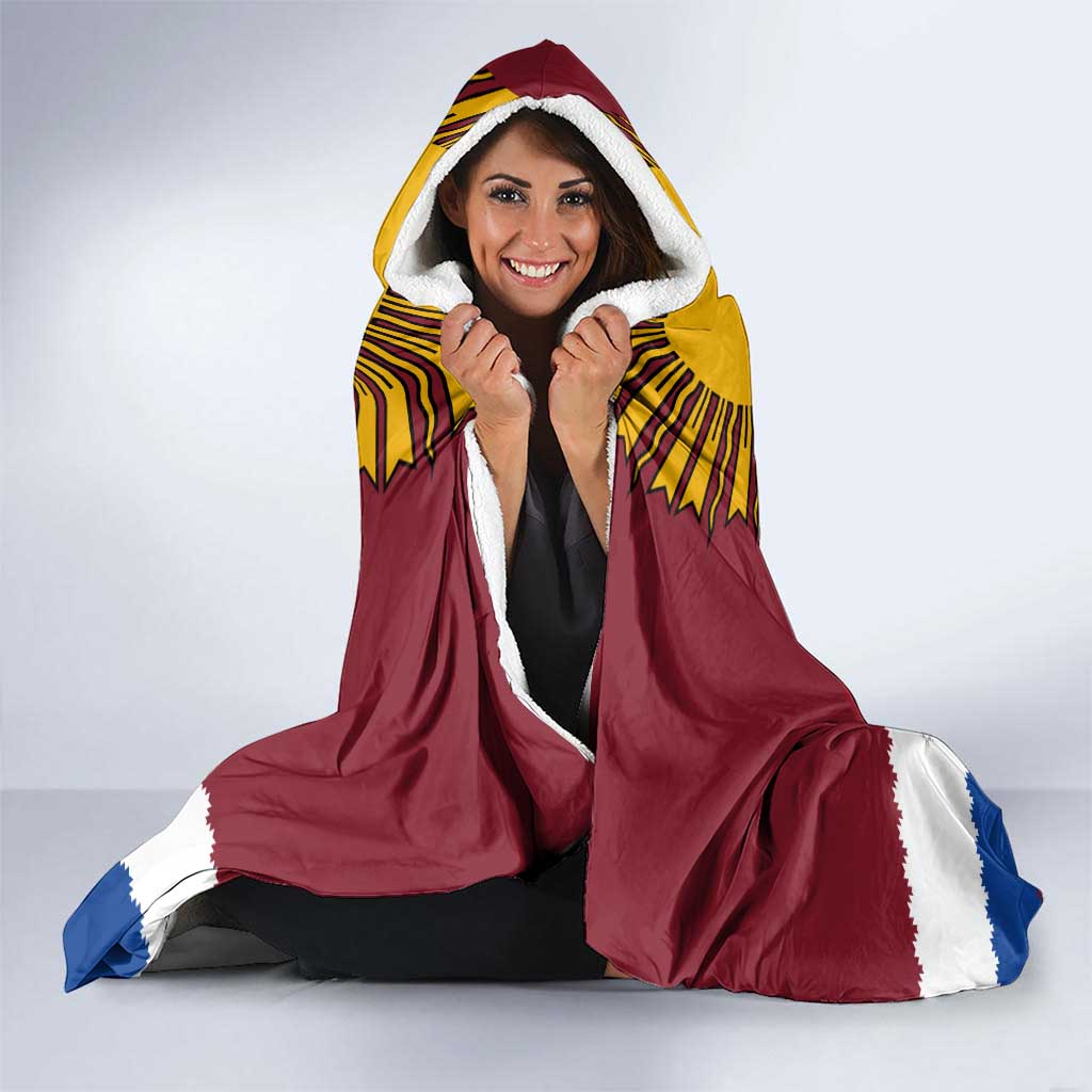 Latvia Hooded Blanket with Three Stars Design and Traditional Pattern Details