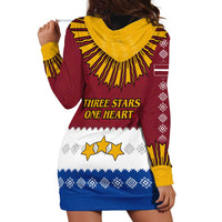 Latvia Hoodie Dress with Three Stars Design and Traditional Pattern Details