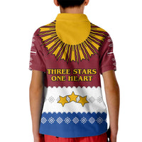 Latvia Kid Polo Shirt with Three Stars Design and Traditional Pattern Details
