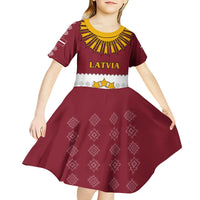 Latvia Kid Short Sleeve Dress with Three Stars Design and Traditional Pattern Details