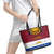 Latvia Leather Tote Bag with Three Stars Design and Traditional Pattern Details