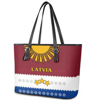 Latvia Leather Tote Bag with Three Stars Design and Traditional Pattern Details