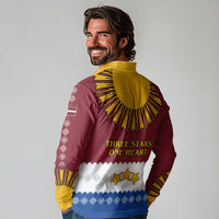 Latvia Long Sleeve Polo Shirt with Three Stars Design and Traditional Pattern Details