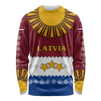 Latvia Long Sleeve Shirt with Three Stars Design and Traditional Pattern Details