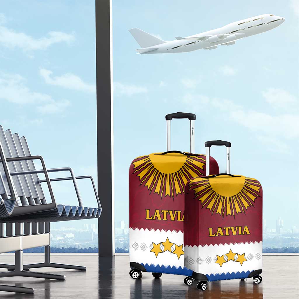 Latvia Luggage Cover with Three Stars Design and Traditional Pattern Details
