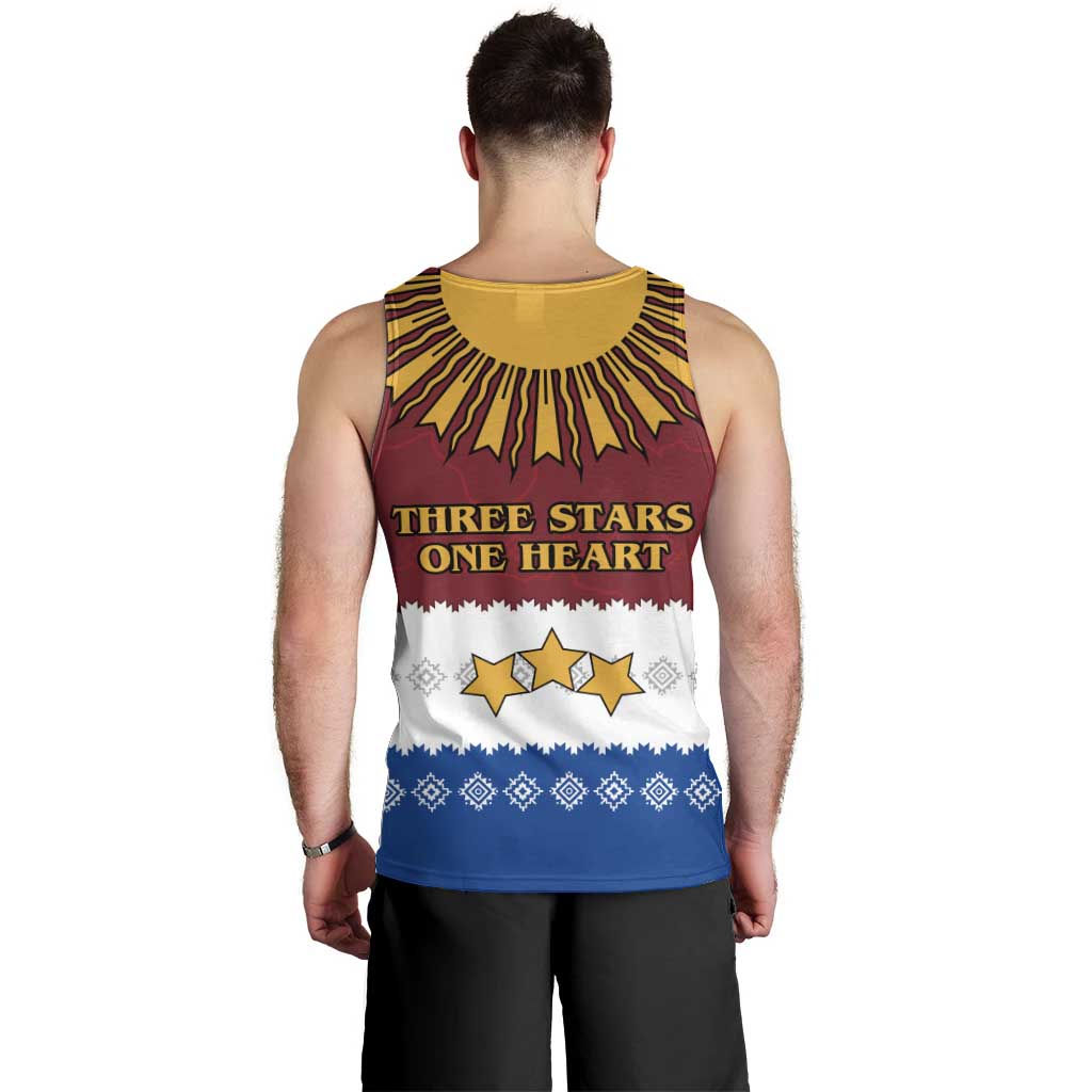 Latvia Men Tank Top with Three Stars Design and Traditional Pattern Details