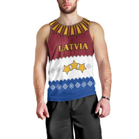 Latvia Men Tank Top with Three Stars Design and Traditional Pattern Details