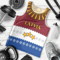 Latvia Men Tank Top with Three Stars Design and Traditional Pattern Details