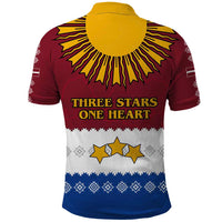 Latvia Polo Shirt with Three Stars Design and Traditional Pattern Details