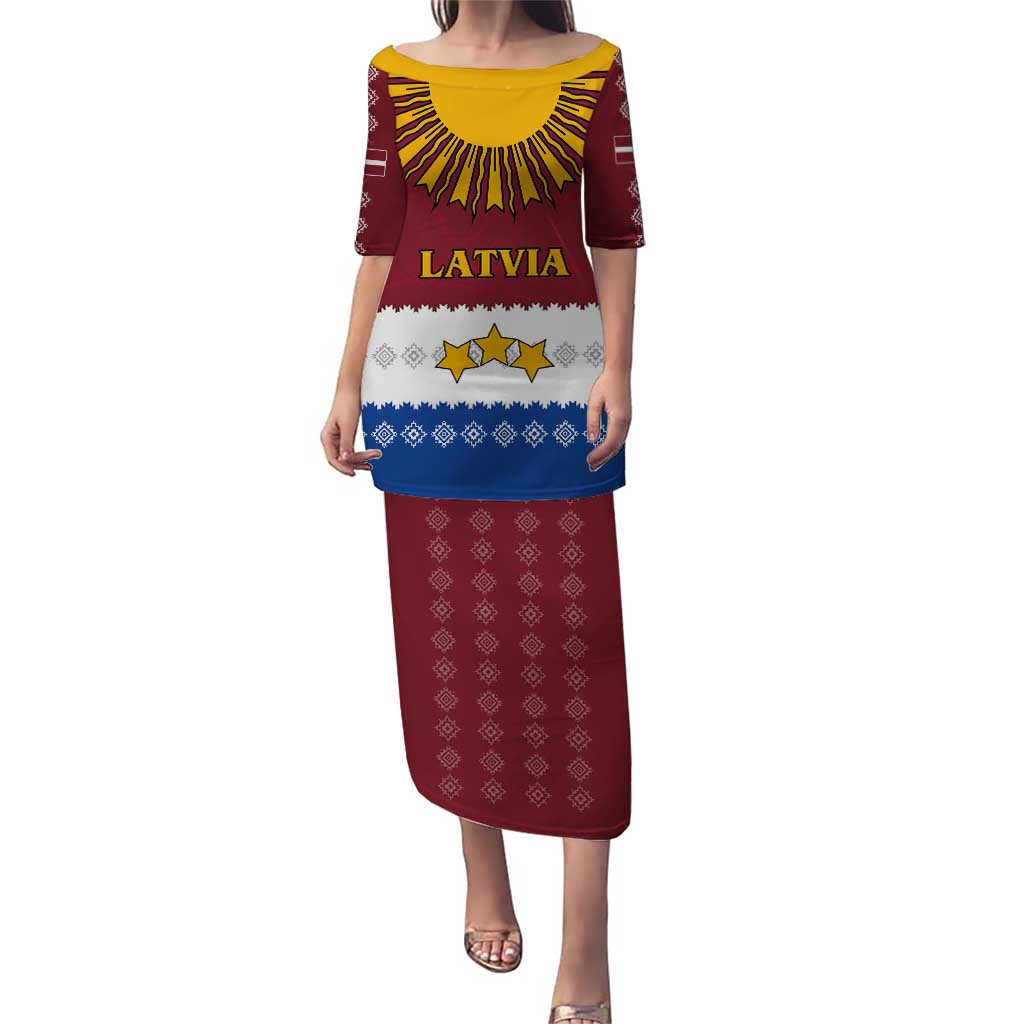 Latvia Puletasi with Three Stars Design and Traditional Pattern Details