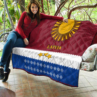 Latvia Quilt with Three Stars Design and Traditional Pattern Details
