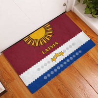 Latvia Rubber Doormat with Three Stars Design and Traditional Pattern Details