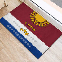 Latvia Rubber Doormat with Three Stars Design and Traditional Pattern Details