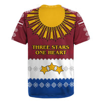 Latvia Rugby Jersey with Three Stars Design and Traditional Pattern Details