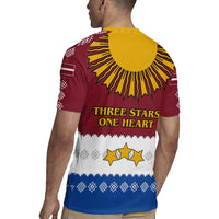 Latvia Rugby Jersey with Three Stars Design and Traditional Pattern Details