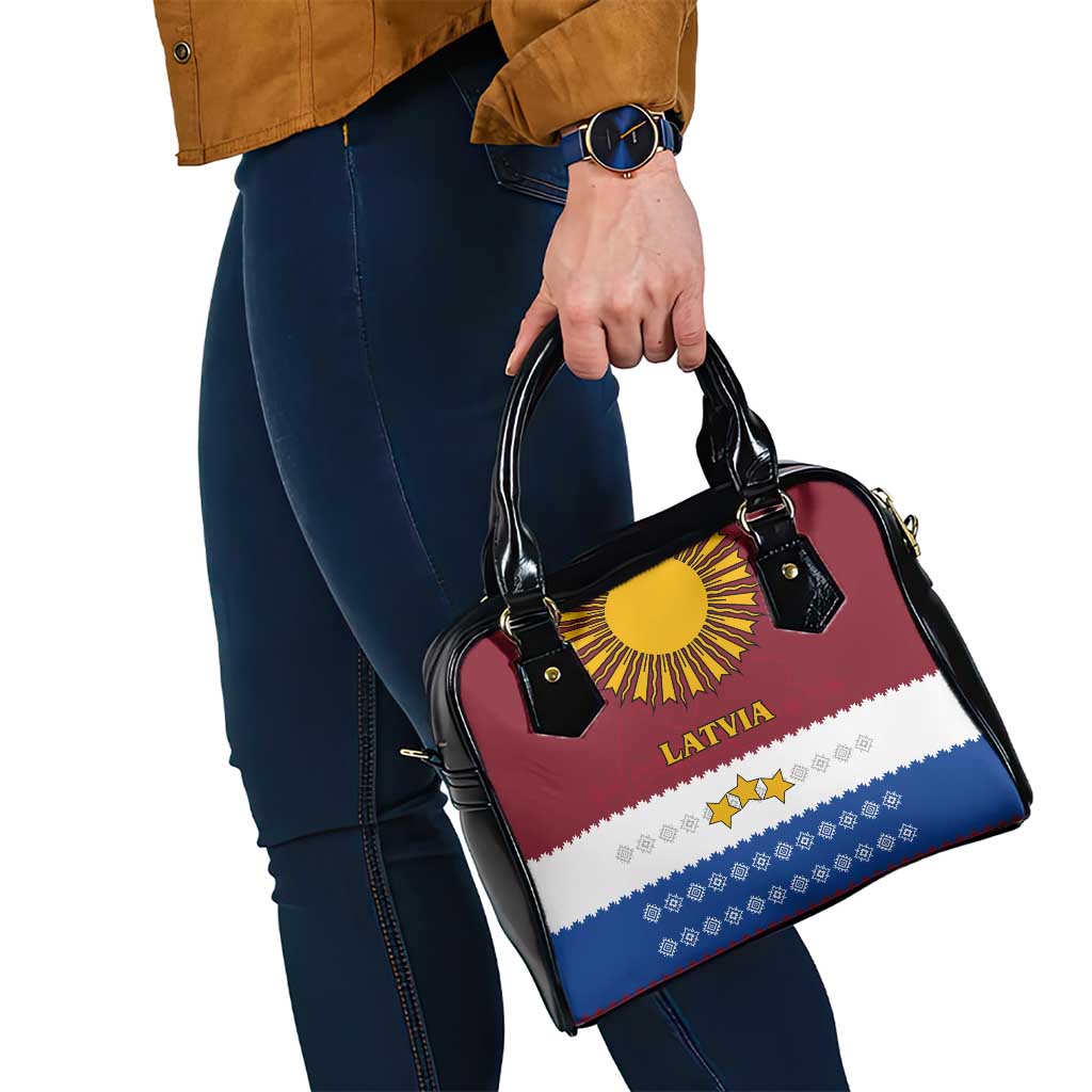 Latvia Shoulder Handbag with Three Stars Design and Traditional Pattern Details
