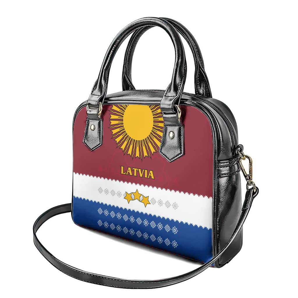 Latvia Shoulder Handbag with Three Stars Design and Traditional Pattern Details