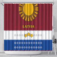 Latvia Shower Curtain with Three Stars Design and Traditional Pattern Details