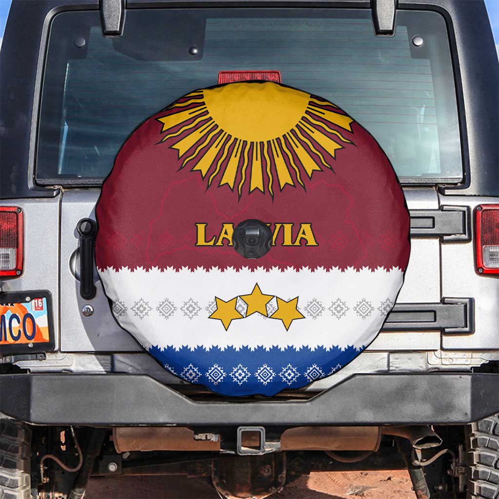 Latvia Spare Tire Cover with Three Stars Design and Traditional Pattern Details