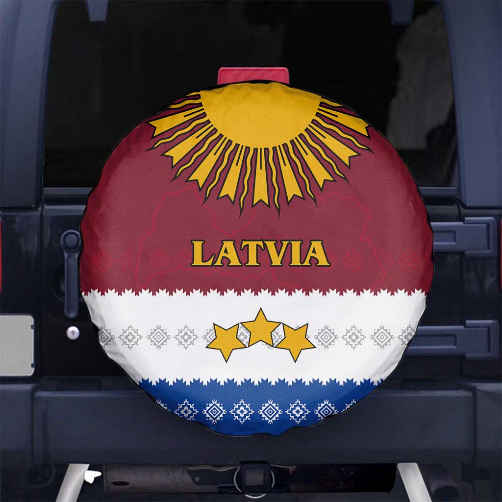 Latvia Spare Tire Cover with Three Stars Design and Traditional Pattern Details